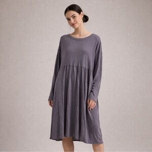 Free People FP Beach Grey Oversized Babydoll Midi Dress